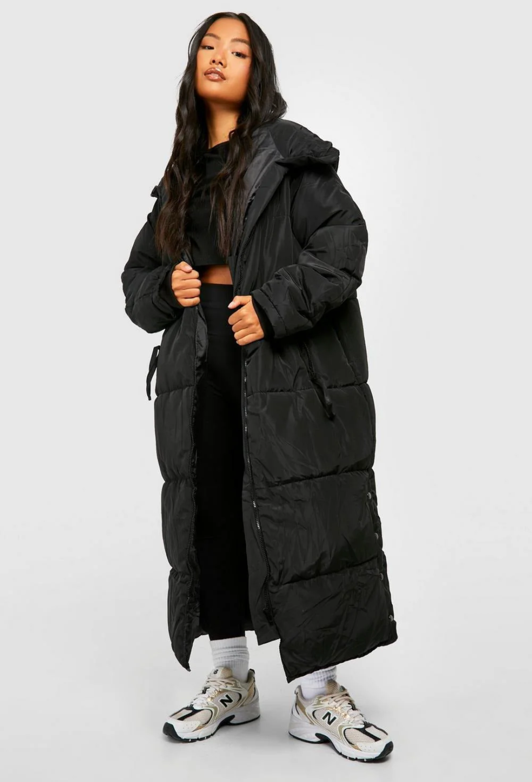 BLACK HOOD LONGLINE PUFFER JACKET