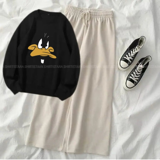 BLACK SWEATSHIRT DAFFY DUCK WITH BEIGE FLAPPER