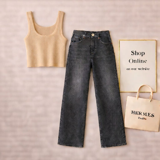 Beige Tanktop with Malaysia Black Jeans
