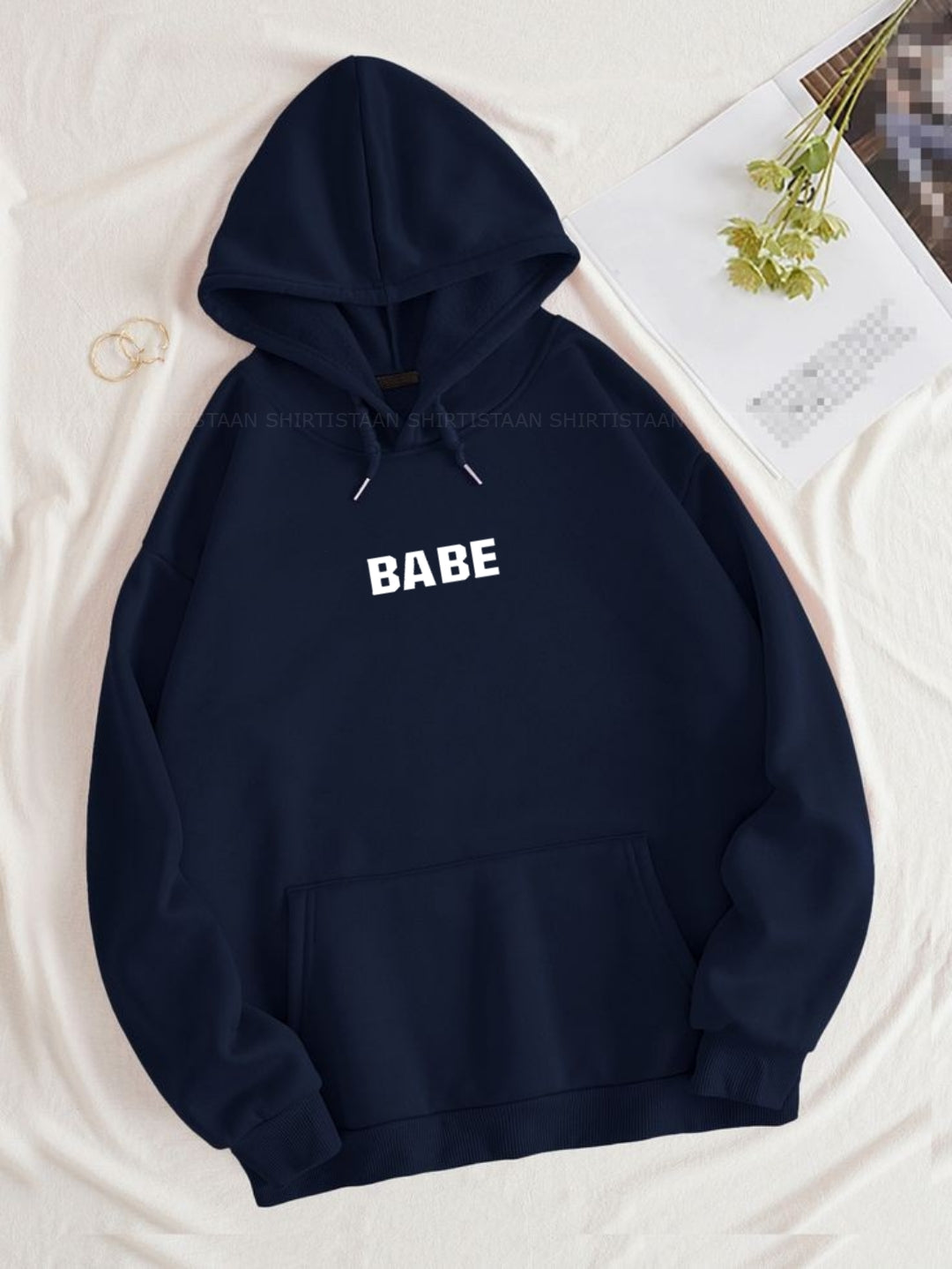 NAVY BLUE HOOD BABE ON CENTER