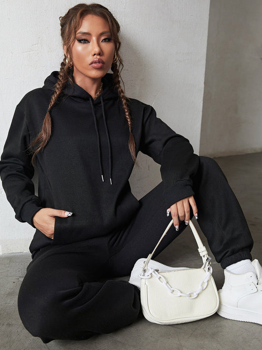 PLAIN BLACK HOOD TRACKSUIT