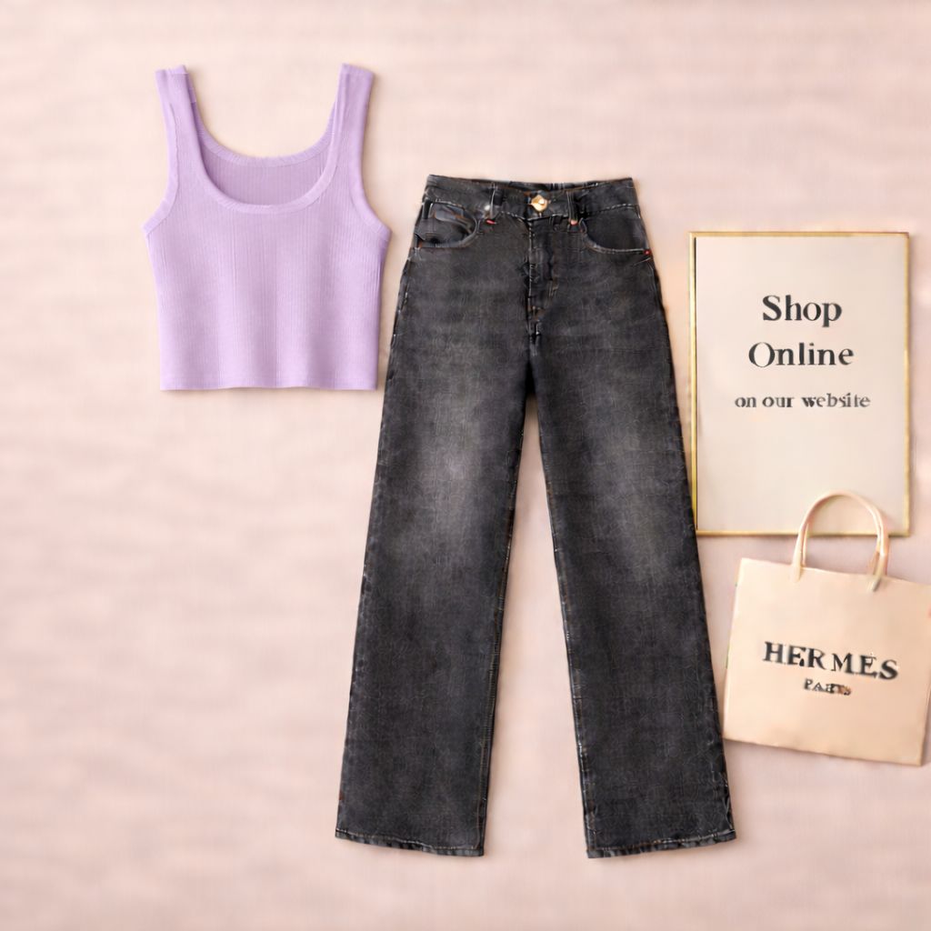 Lilac Tanktop with Malaysia Black Jeans