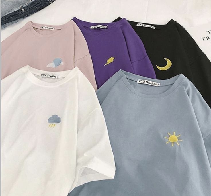 PACK OF 5 TSHIRT (Black, white, purple, sky blue, and pink)