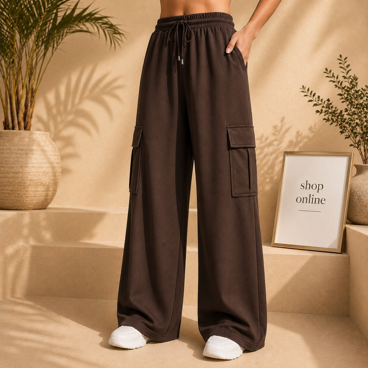 Basic Brown Cargo Wide Leg Trouser