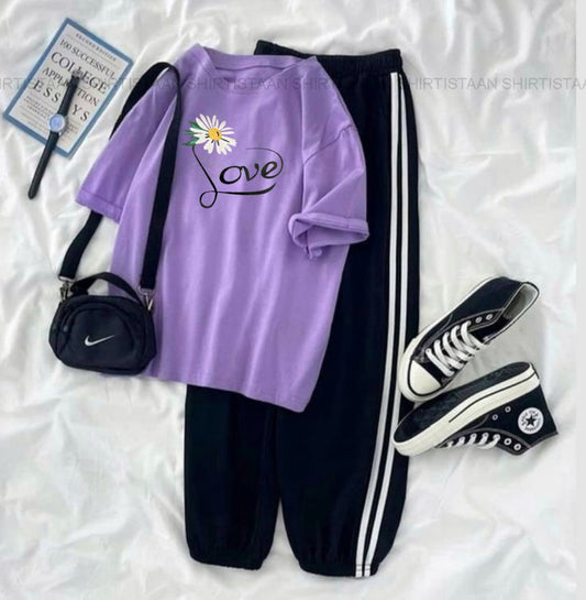 LILAC TSHIRT LOVE SUNFLOWER WITH STRIPE TROUSER