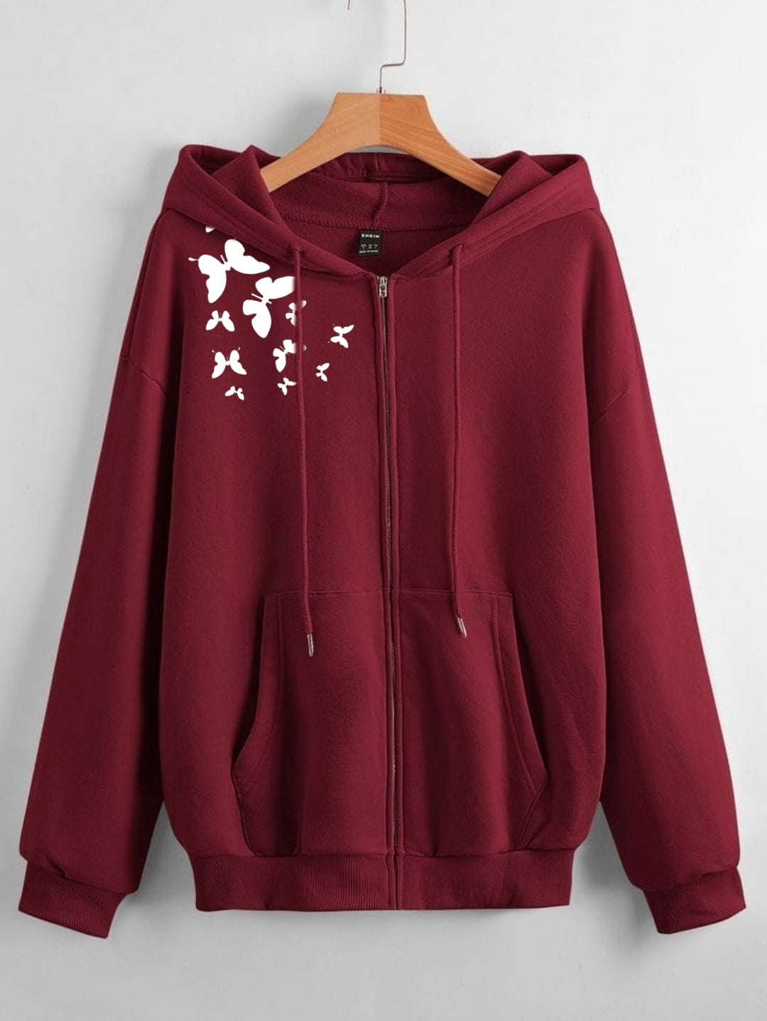 MAROON ZIPPER HOOD SHOULDER BUTTERFLY