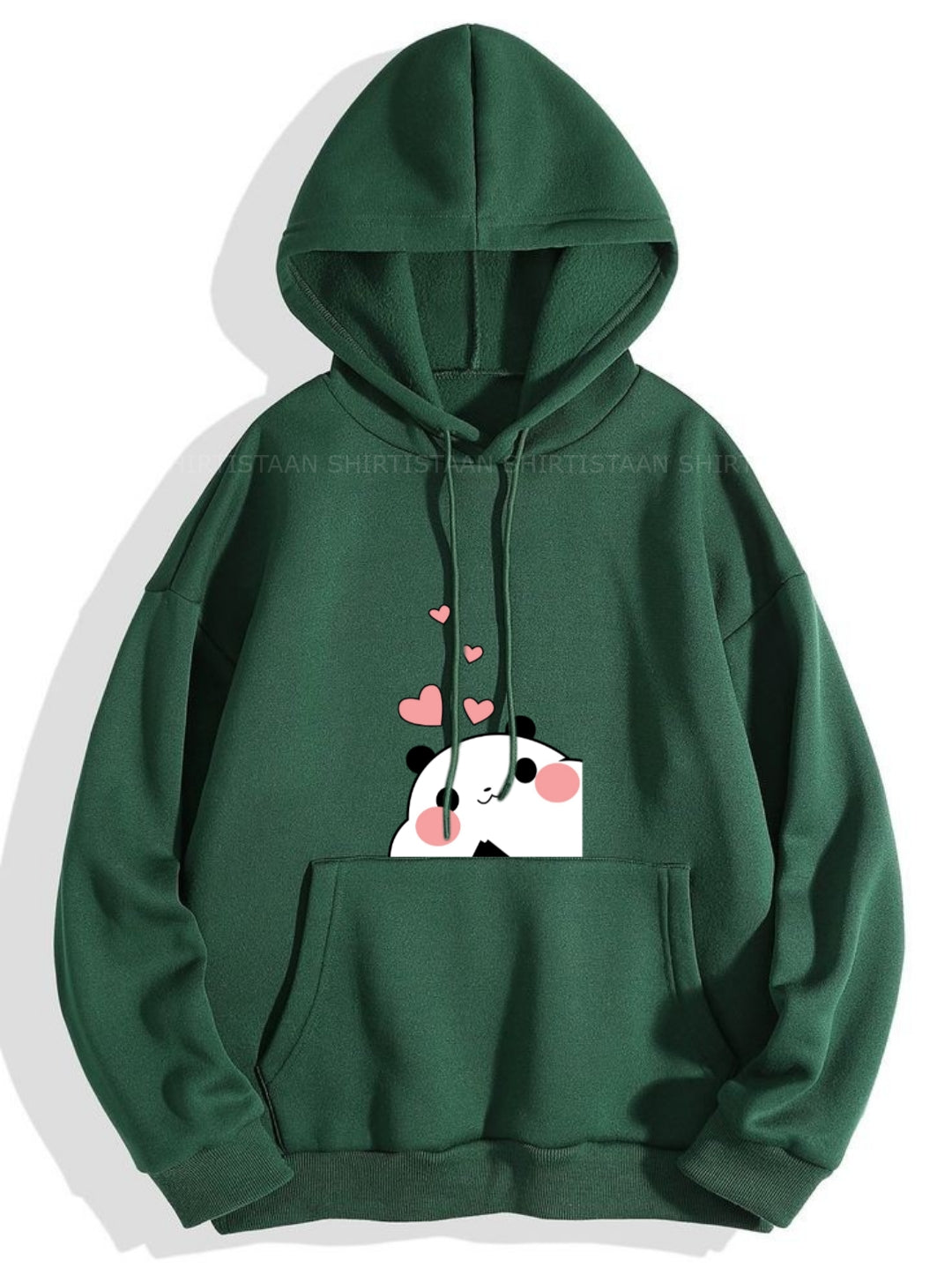 BOTTLE GREEN HOOD BLUSHING PANDA UPON POCKET