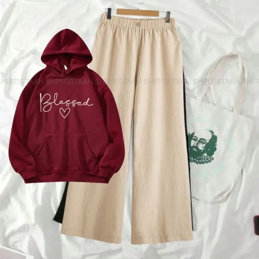 MAROON HOOD BLESSED HEART WITH BEIGE FLAPPER