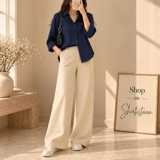 NAVY BLUE BUTTON DOWN SHIRT WITH BEIGE FLAPPER