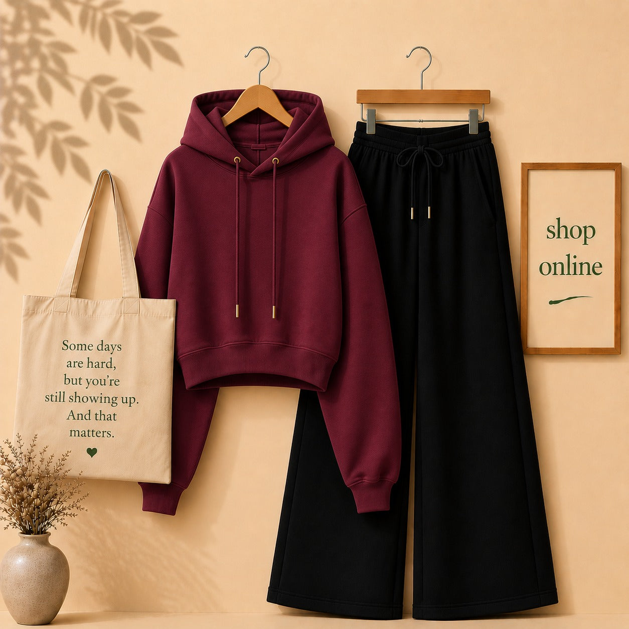 Basic Maroon Crop Hoodie with Black Flapper