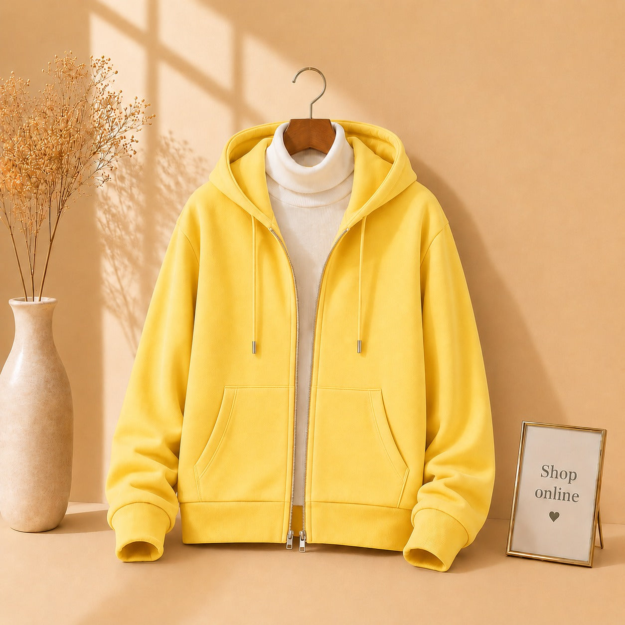 Basic Yellow Zipper with White Ribknit Highneck