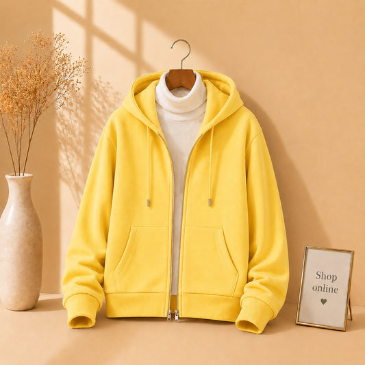Basic Yellow Zipper with White Ribknit Highneck