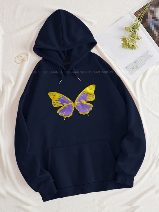 NAVY BLUE HOOD BIG YELLOW BUTTERFLY