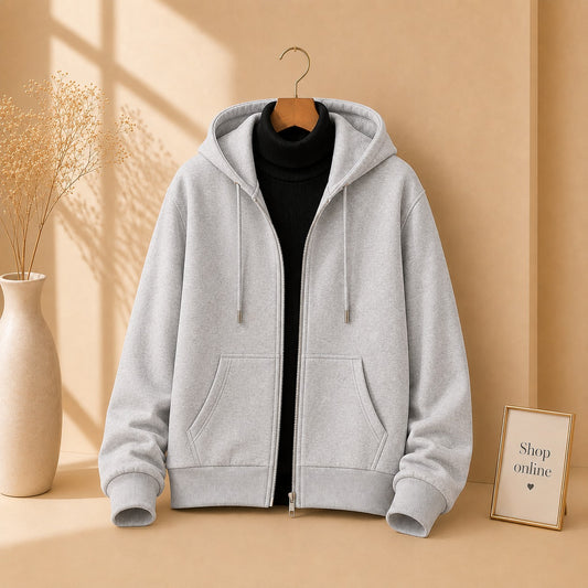 Basic Grey Zipper with Black Ribknit Highneck