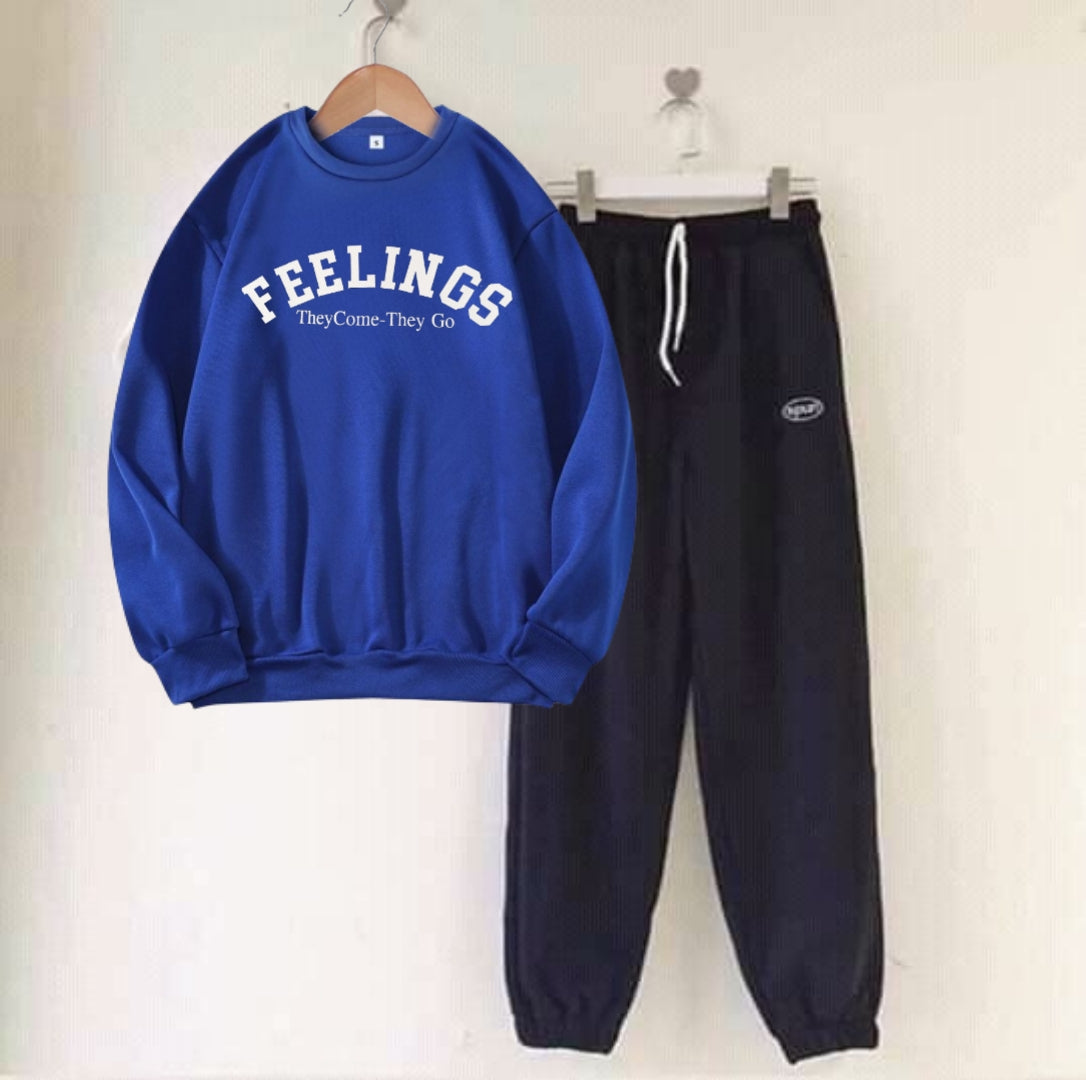 ROYAL BLUE SWEATSHIRT FEELINGS WITH BLACK TROUSER