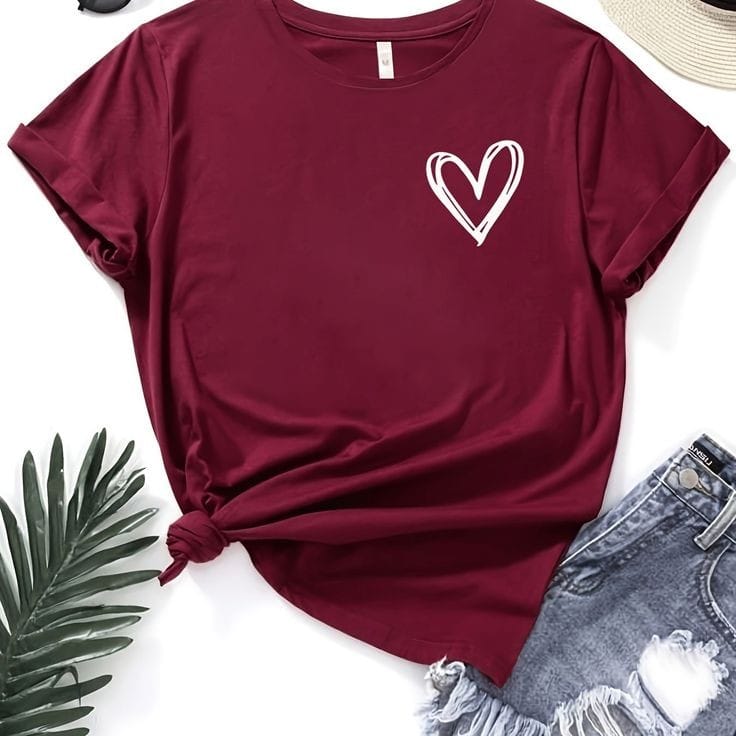 SHREDDED HEART ON POCKET MAROON TEE