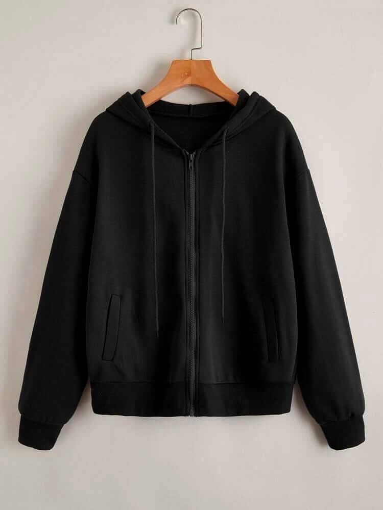 Basic Black Zipper Hoodie - teehoodie.co