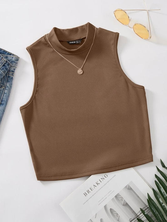 RIB KNIT BROWN TANK TOP