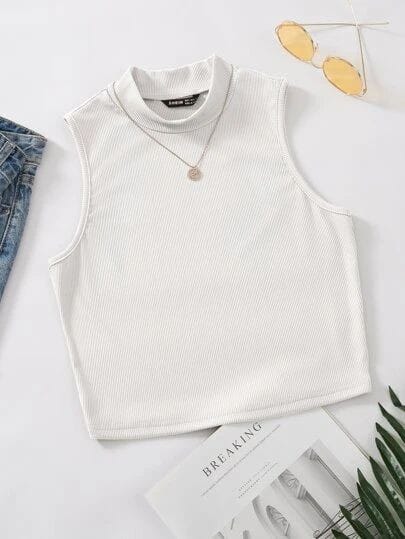 WHITE RIB KNIT TANK TOP